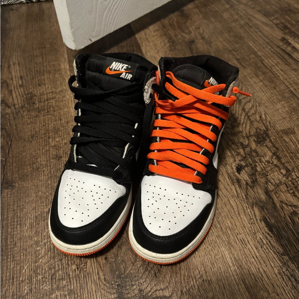Nike High-Top Sneakers - Black, White & Orange Laces